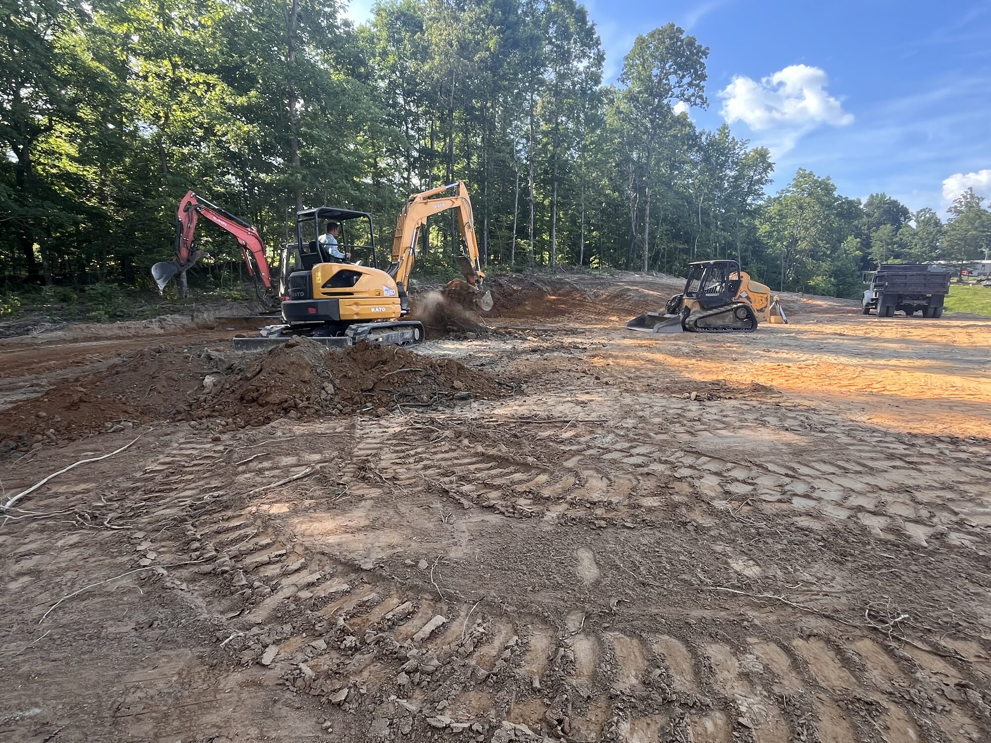 Building pad dirt work with excavators near Selmer TN